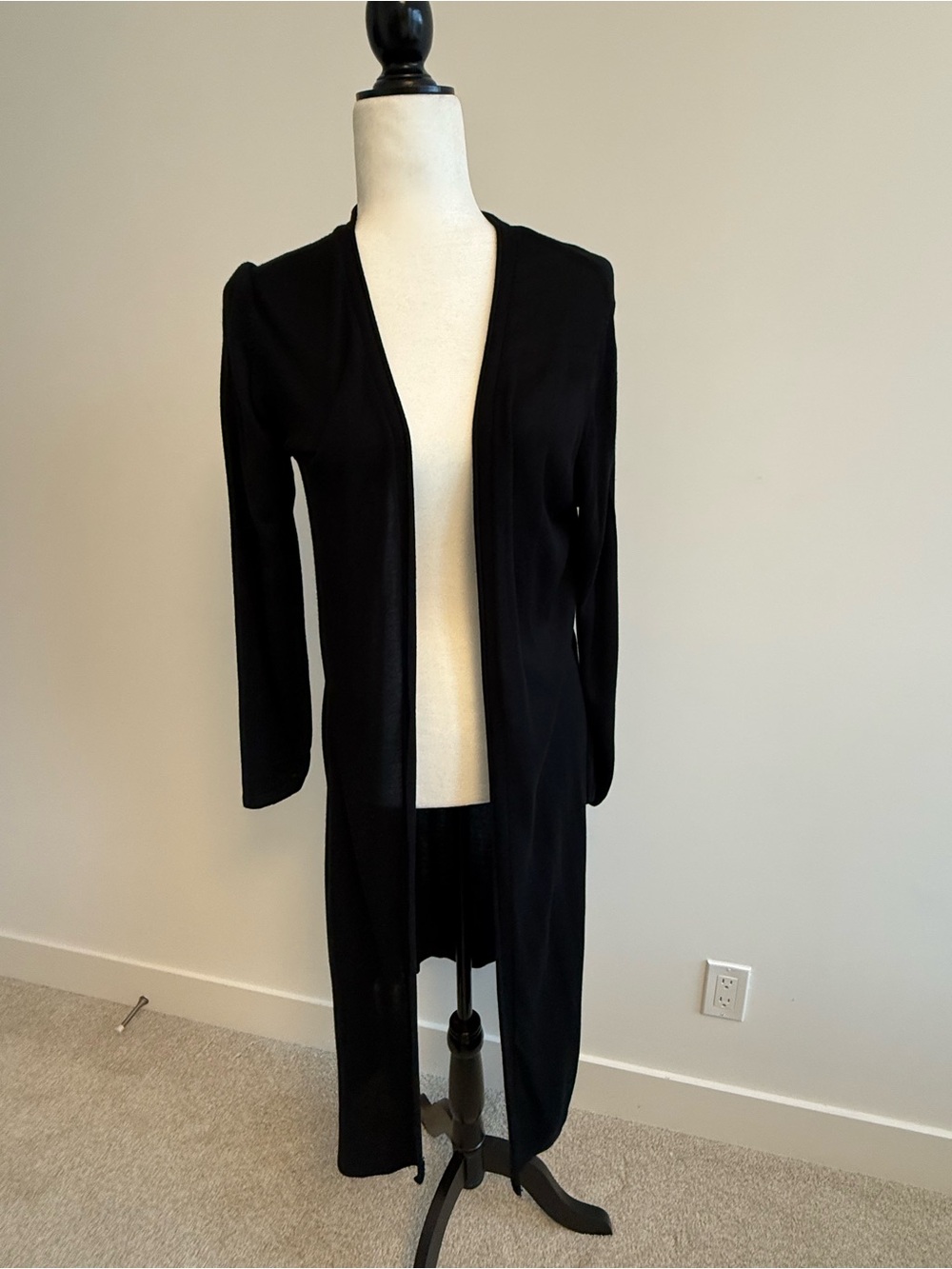 Papillon Black Longline Open-Front Cardigan